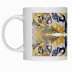 Gold On Blue Symmetry White Mugs by kaleidomarblingart