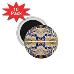 Gold On Blue Symmetry 1 75  Magnets (10 Pack)  by kaleidomarblingart