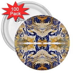 Gold On Blue Symmetry 3  Buttons (100 Pack)  by kaleidomarblingart