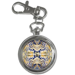 Gold On Blue Symmetry Key Chain Watches by kaleidomarblingart