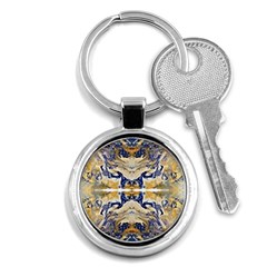 Gold On Blue Symmetry Key Chain (round) by kaleidomarblingart