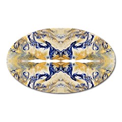 Gold On Blue Symmetry Oval Magnet by kaleidomarblingart