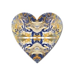 Gold On Blue Symmetry Heart Magnet by kaleidomarblingart