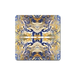 Gold On Blue Symmetry Square Magnet by kaleidomarblingart