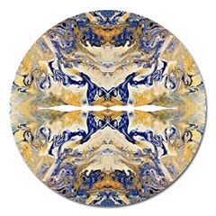 Gold On Blue Symmetry Magnet 5  (round) by kaleidomarblingart