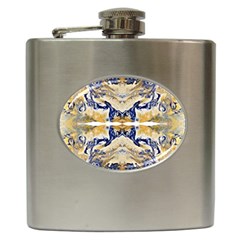 Gold On Blue Symmetry Hip Flask (6 Oz) by kaleidomarblingart