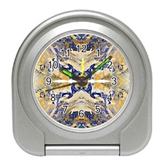 Gold On Blue Symmetry Travel Alarm Clock by kaleidomarblingart