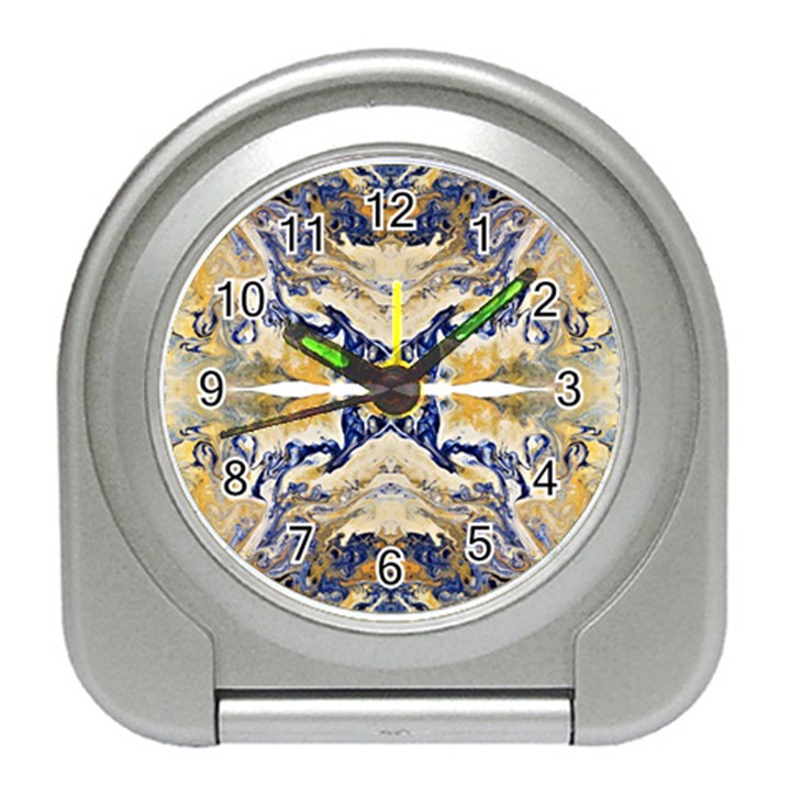 Gold on blue symmetry Travel Alarm Clock