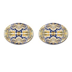 Gold On Blue Symmetry Cufflinks (oval) by kaleidomarblingart