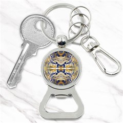 Gold On Blue Symmetry Bottle Opener Key Chain by kaleidomarblingart