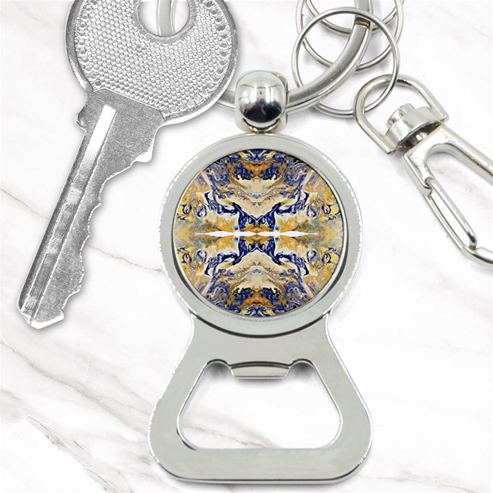 Gold on blue symmetry Bottle Opener Key Chain