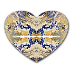 Gold On Blue Symmetry Heart Mousepads by kaleidomarblingart