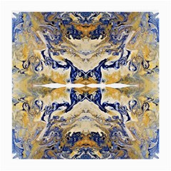 Gold On Blue Symmetry Medium Glasses Cloth (2 Sides) by kaleidomarblingart