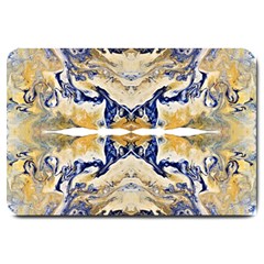 Gold On Blue Symmetry Large Doormat  by kaleidomarblingart