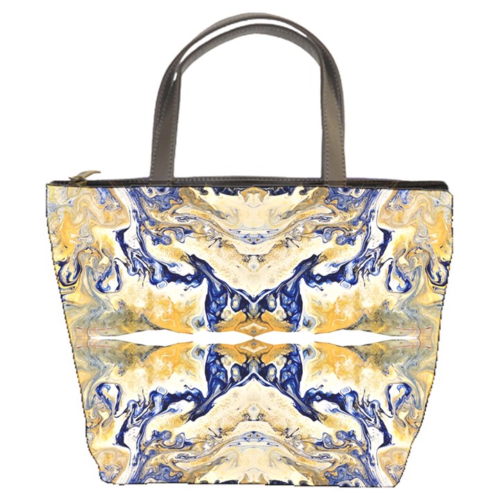 Gold on blue symmetry Bucket Bag