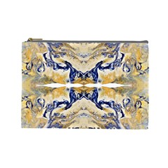 Gold On Blue Symmetry Cosmetic Bag (large) by kaleidomarblingart