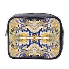 Gold On Blue Symmetry Mini Toiletries Bag (two Sides) by kaleidomarblingart