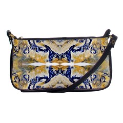 Gold On Blue Symmetry Shoulder Clutch Bag by kaleidomarblingart