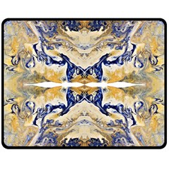 Gold On Blue Symmetry Fleece Blanket (medium)  by kaleidomarblingart