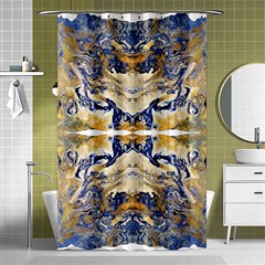 Gold On Blue Symmetry Shower Curtain 48  X 72  (small)  by kaleidomarblingart