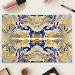 Gold On Blue Symmetry Cosmetic Bag (xxl) by kaleidomarblingart