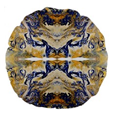 Gold On Blue Symmetry Large 18  Premium Round Cushions by kaleidomarblingart