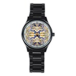 Gold on blue symmetry Stainless Steel Round Watch Front