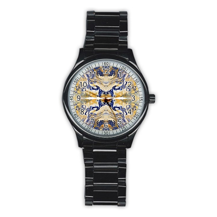 Gold on blue symmetry Stainless Steel Round Watch