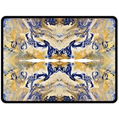 Gold On Blue Symmetry Double Sided Fleece Blanket (large)  by kaleidomarblingart