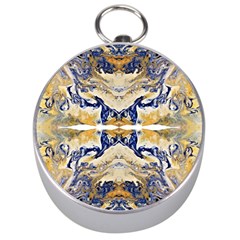 Gold On Blue Symmetry Silver Compasses by kaleidomarblingart