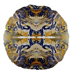 Gold On Blue Symmetry Large 18  Premium Flano Round Cushions by kaleidomarblingart