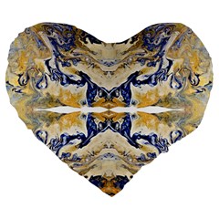 Gold On Blue Symmetry Large 19  Premium Flano Heart Shape Cushions by kaleidomarblingart