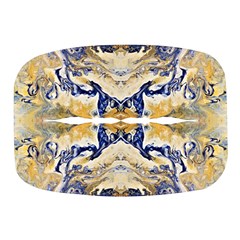 Gold On Blue Symmetry Mini Square Pill Box by kaleidomarblingart