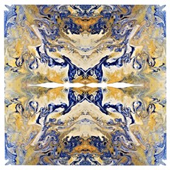 Gold On Blue Symmetry Wooden Puzzle Square by kaleidomarblingart