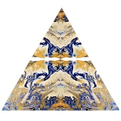 Gold On Blue Symmetry Wooden Puzzle Triangle by kaleidomarblingart