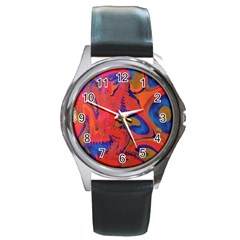 Red Flames Round Metal Watch