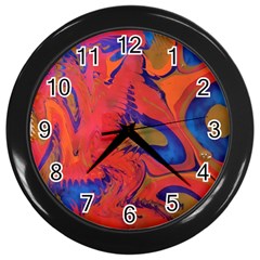 Red Flames Wall Clock (black) by kaleidomarblingart