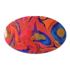 Red Flames Oval Magnet by kaleidomarblingart