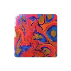 Red Flames Square Magnet by kaleidomarblingart