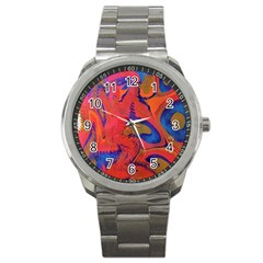 Red Flames Sport Metal Watch by kaleidomarblingart