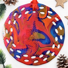 Red Flames Ornament (round Filigree) by kaleidomarblingart