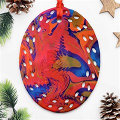 Red Flames Ornament (oval Filigree) by kaleidomarblingart