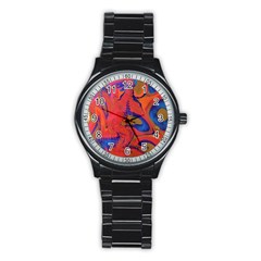 Red Flames Stainless Steel Round Watch by kaleidomarblingart