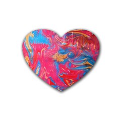 Abstract Flames Rubber Coaster (heart)  by kaleidomarblingart