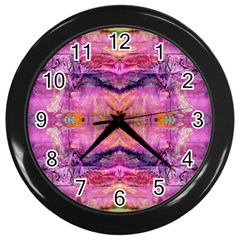 Magenta Kaleidoscope Wall Clock (black) by kaleidomarblingart