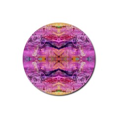 Magenta Kaleidoscope Rubber Coaster (round)  by kaleidomarblingart