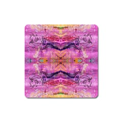 Magenta Kaleidoscope Square Magnet by kaleidomarblingart