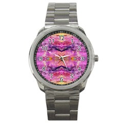 Magenta Kaleidoscope Sport Metal Watch by kaleidomarblingart