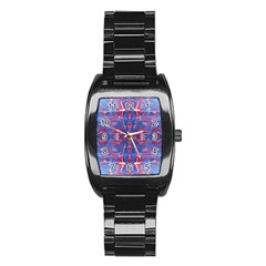 Red Blue Repeats Stainless Steel Barrel Watch