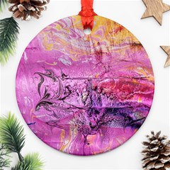 Magenta On Ochre Abstract  Ornament (round) by kaleidomarblingart